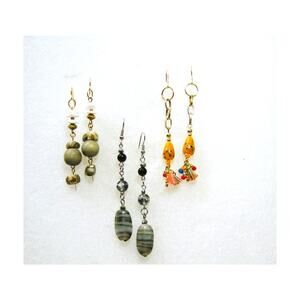 Set of Handcrafted long Gemstone Art Glass Beaded Dangle Drop Earrings 2 inch